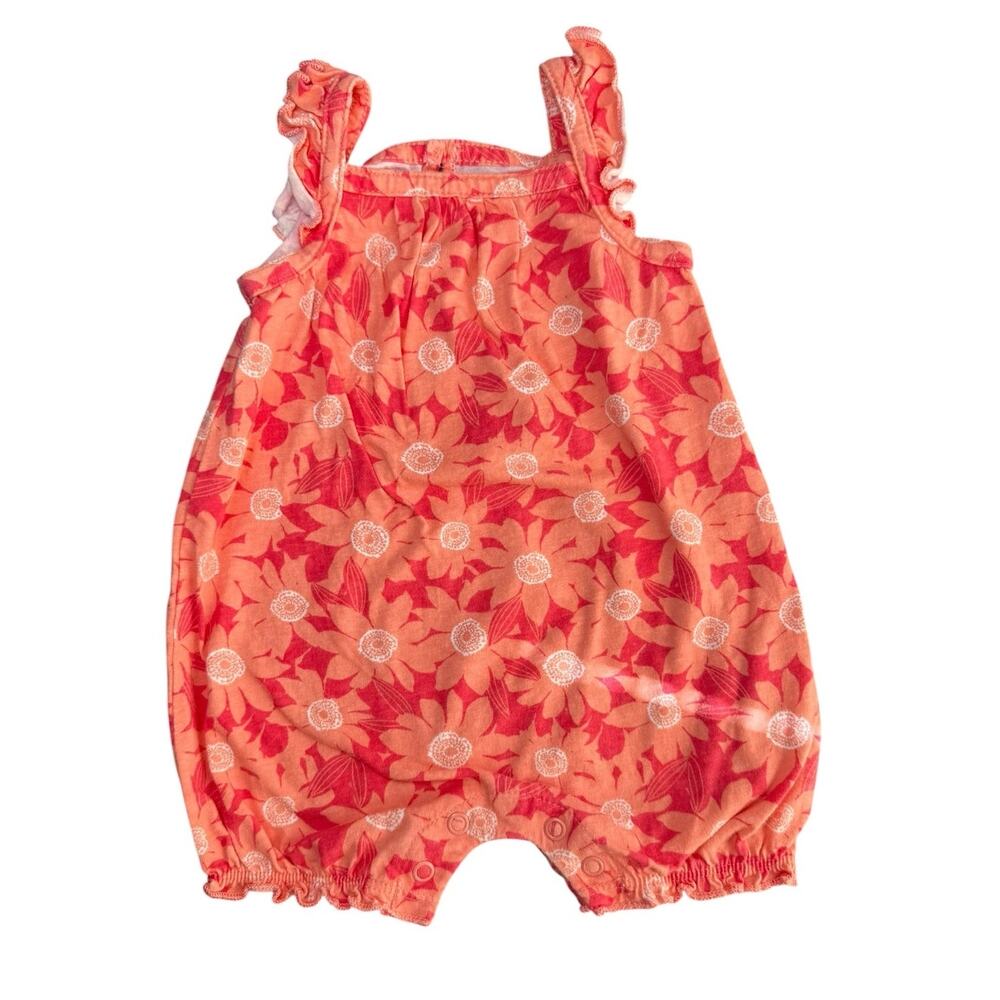 Carters Sleeveless Romper Baby Girl Flowers Orange 6 Months